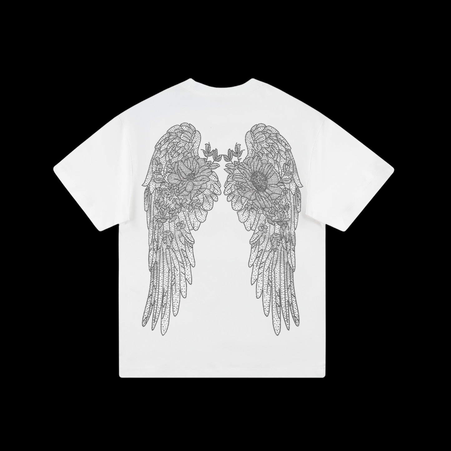 エンジェルウィング＆ローズ ラインストーン Tシャツ　dp1040