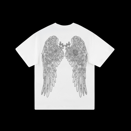 エンジェルウィング＆ローズ ラインストーン Tシャツ　dp1040