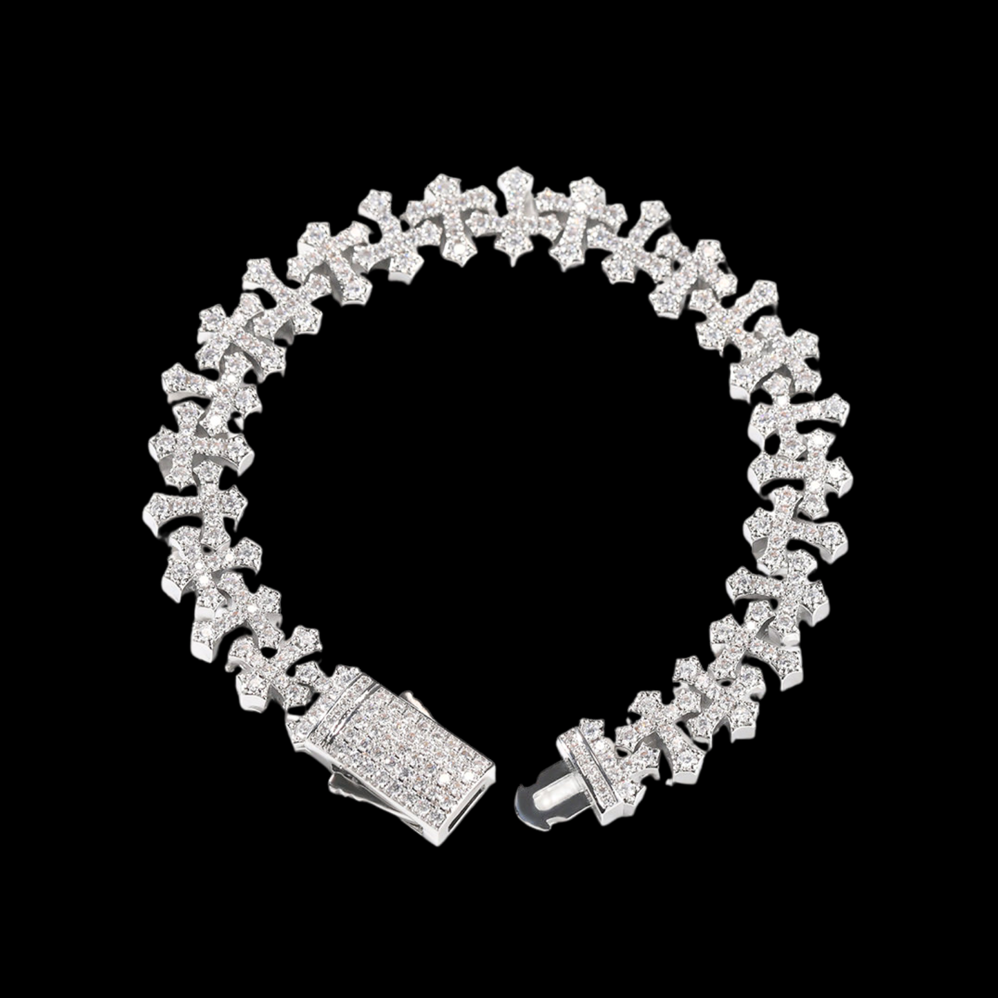Iced Out Cross Link Chain Bracelet
