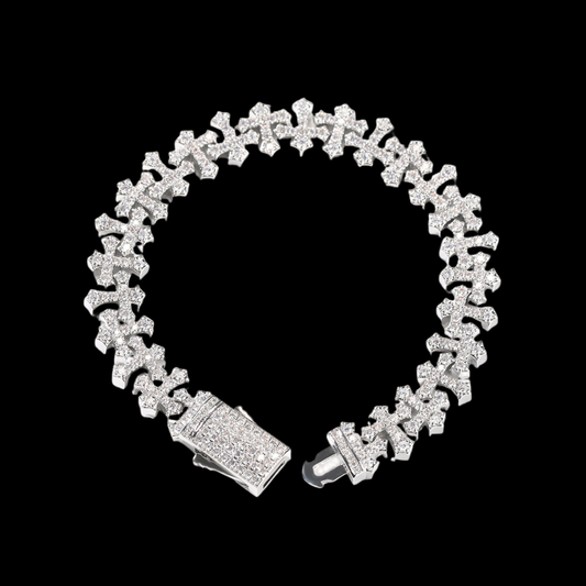 Iced Out Cross Link Chain Bracelet