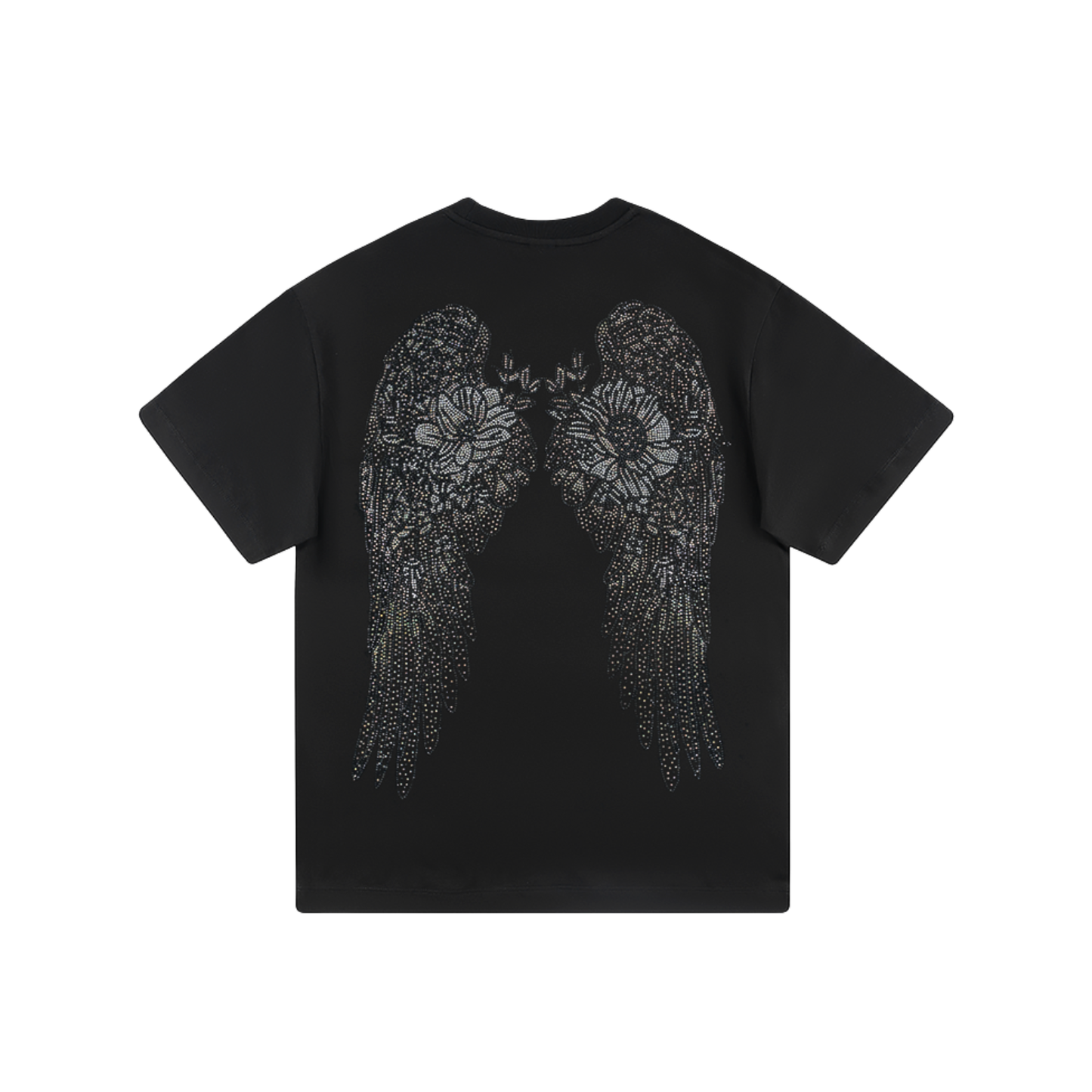 エンジェルウィング＆ローズ ラインストーン Tシャツ　dp1040