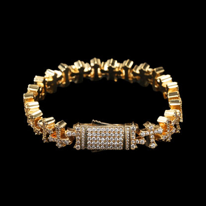 Iced Out Cross Link Chain Bracelet